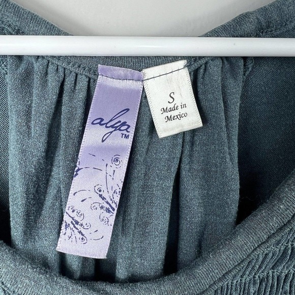 Alya Dark Forest Green Sleeveless Smocked Sundress Dress Sz S Corset back - Picture 6 of 12